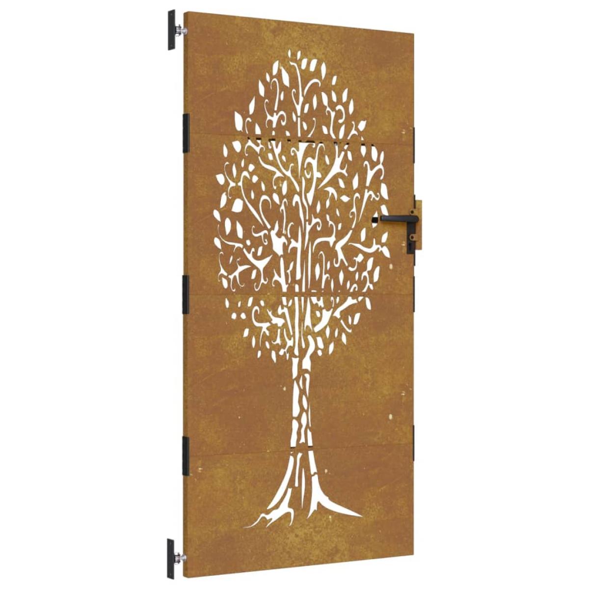 Puerta de jardín acero corten diseño árbol 85x200 cm