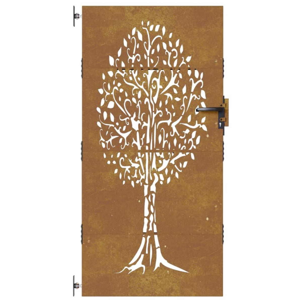 Puerta de jardín acero corten diseño árbol 85x200 cm