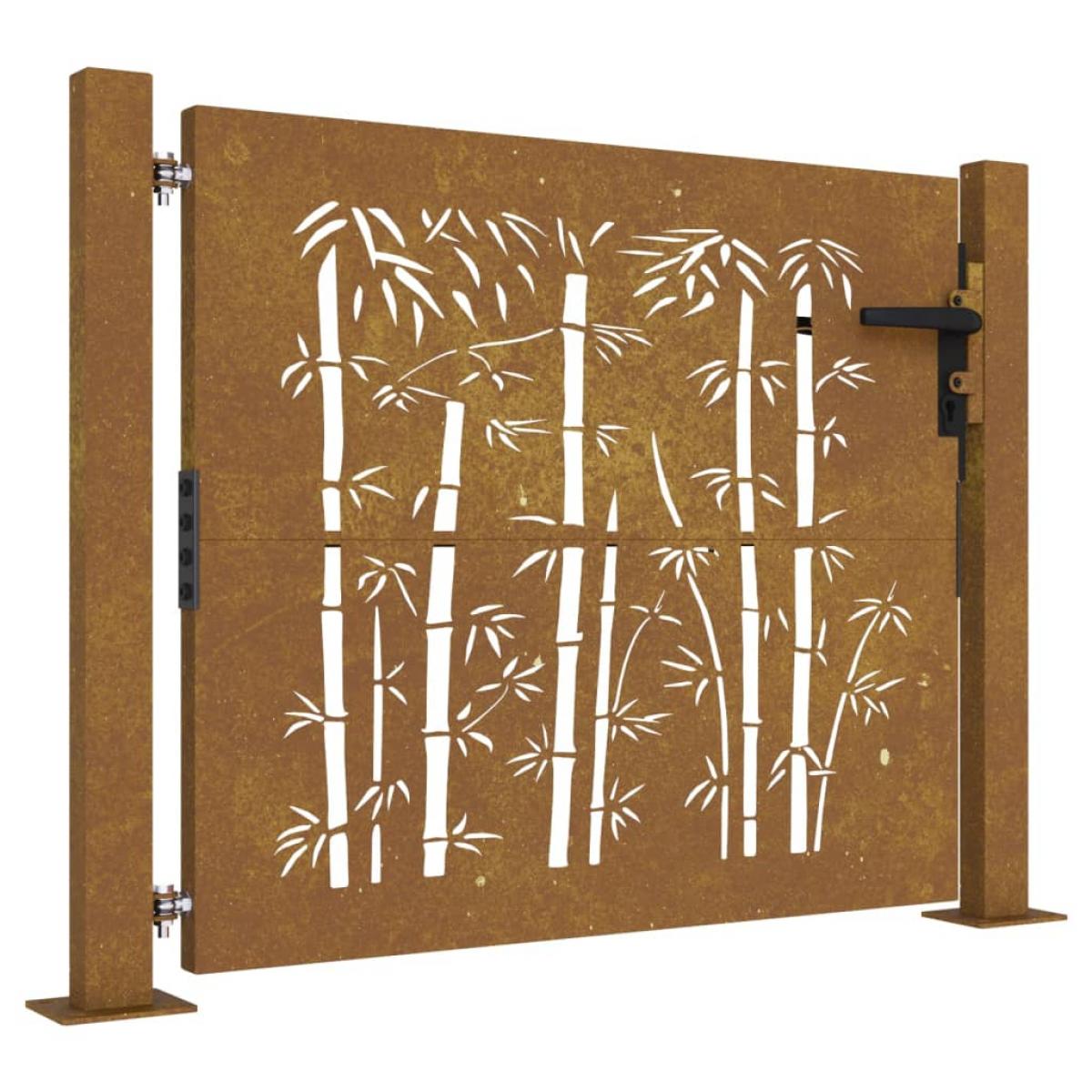 Puerta de jardín acero corten diseño bambú 105x105 cm