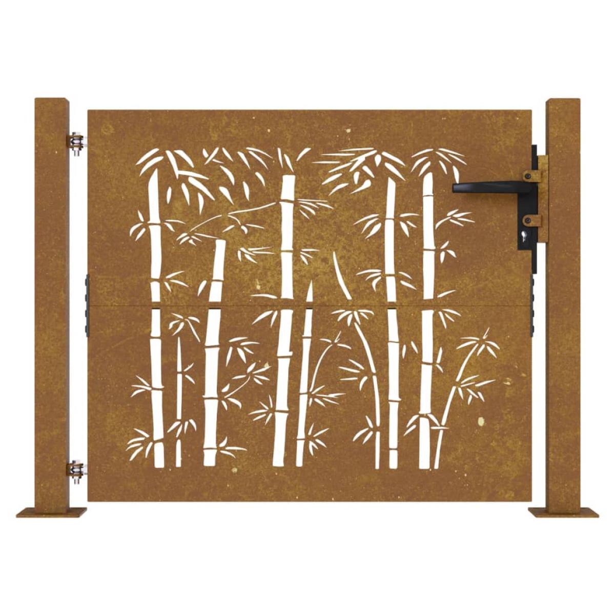 Puerta de jardín acero corten diseño bambú 105x105 cm