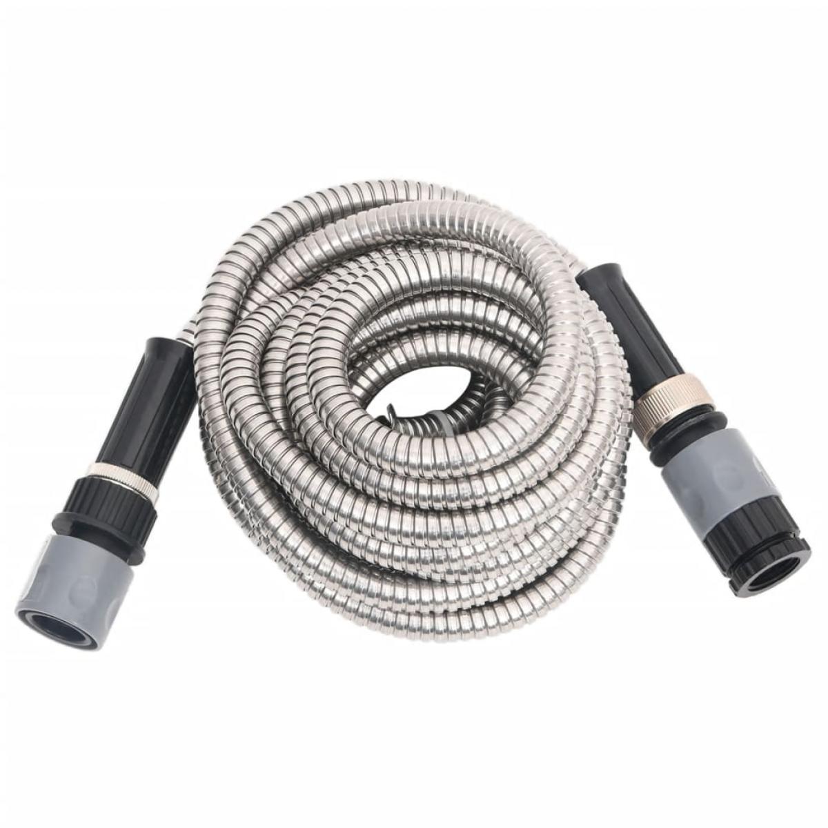 Manguera de jardín con pulverizador acero inoxidable plata 15m