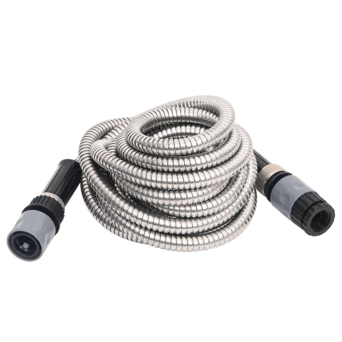 Manguera jardín con pulverizador acero inoxidable plata 22,5m