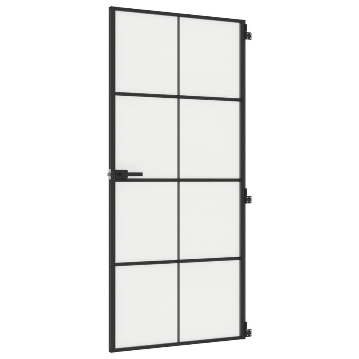 Puerta interior delgada negra vidrio y aluminio 93x201,5 cm