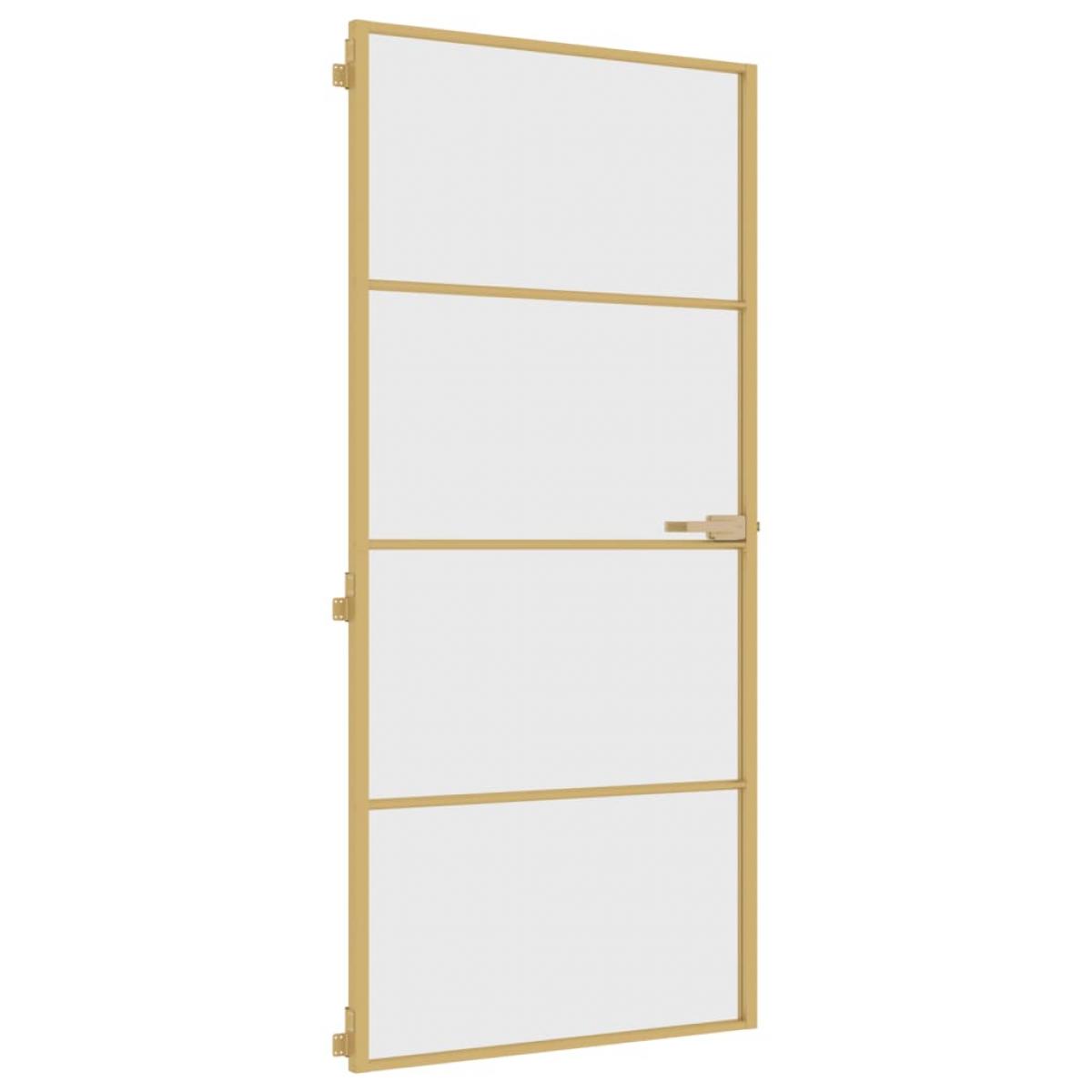 Puerta de interior dorada vidrio templado y aluminio 93x201,5cm