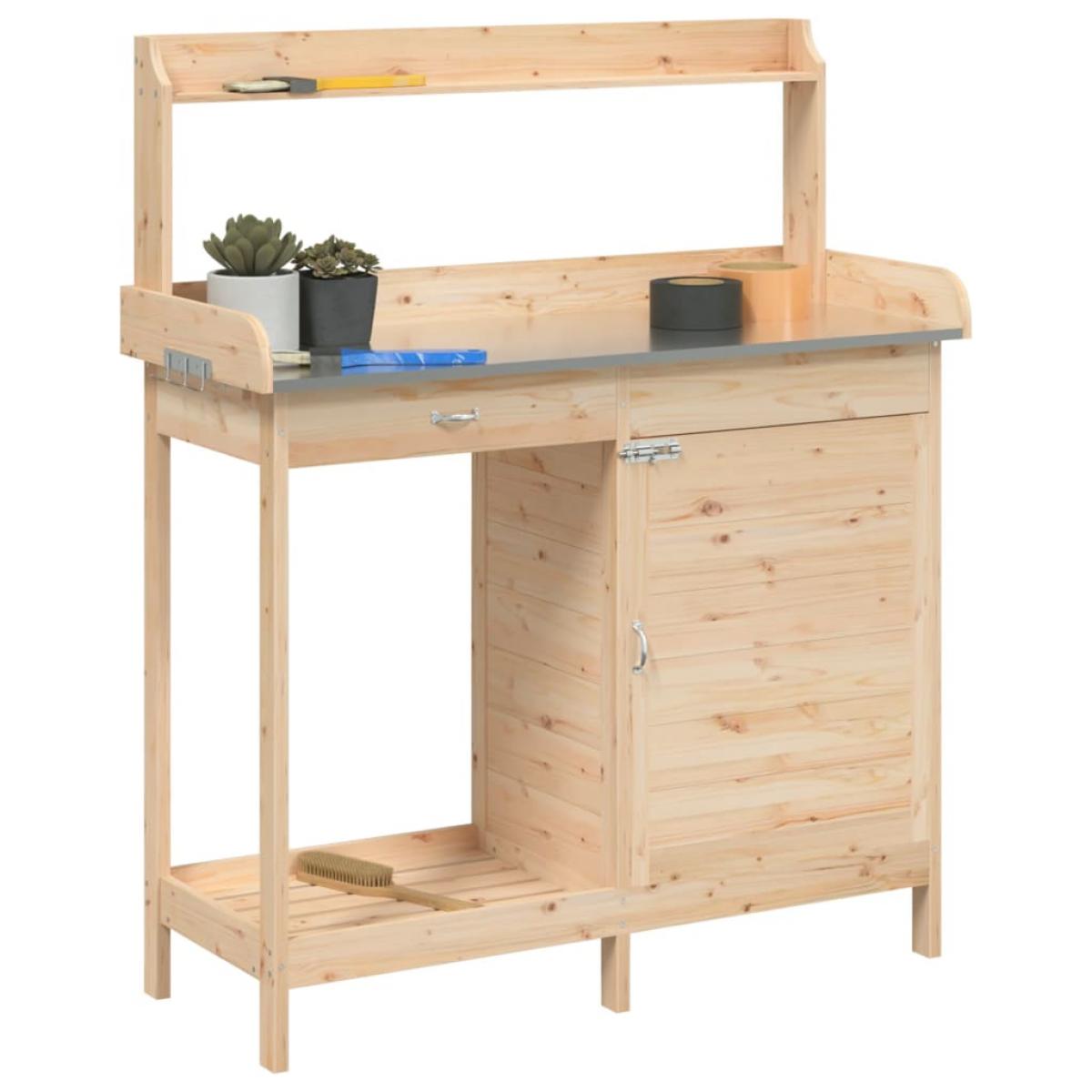 Mesa para macetas con armario madera de abeto 110,5x45x124,5 cm