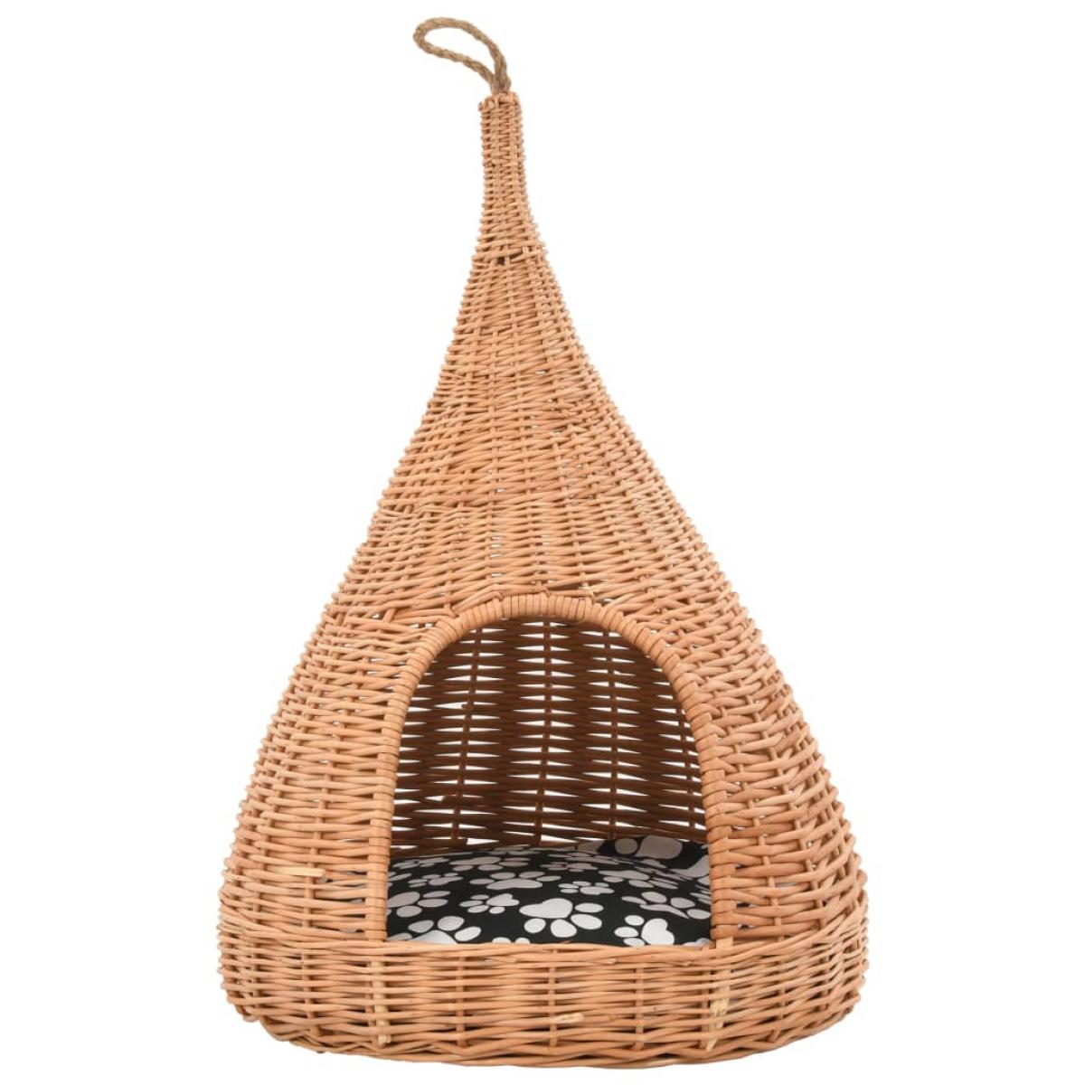 Casa para gatos con cojín y forma de tipi sauce natural 40x60cm