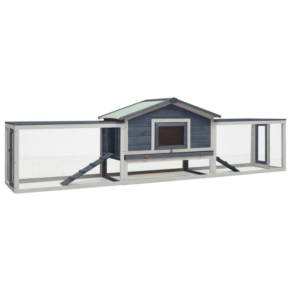 Conejera de madera maciza de pino y abeto gris 310x70x87 cm