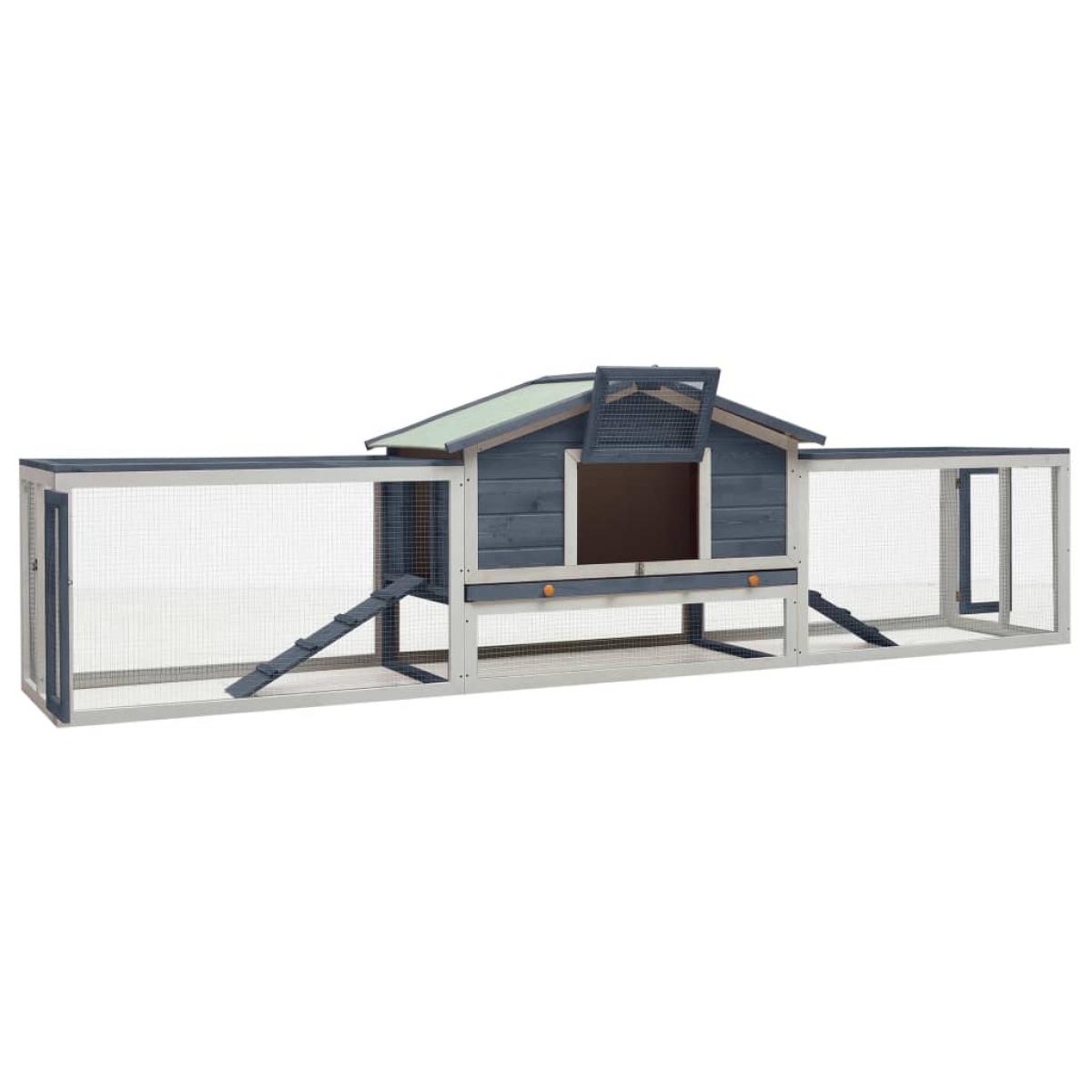 Conejera de madera maciza de pino y abeto gris 310x70x87 cm