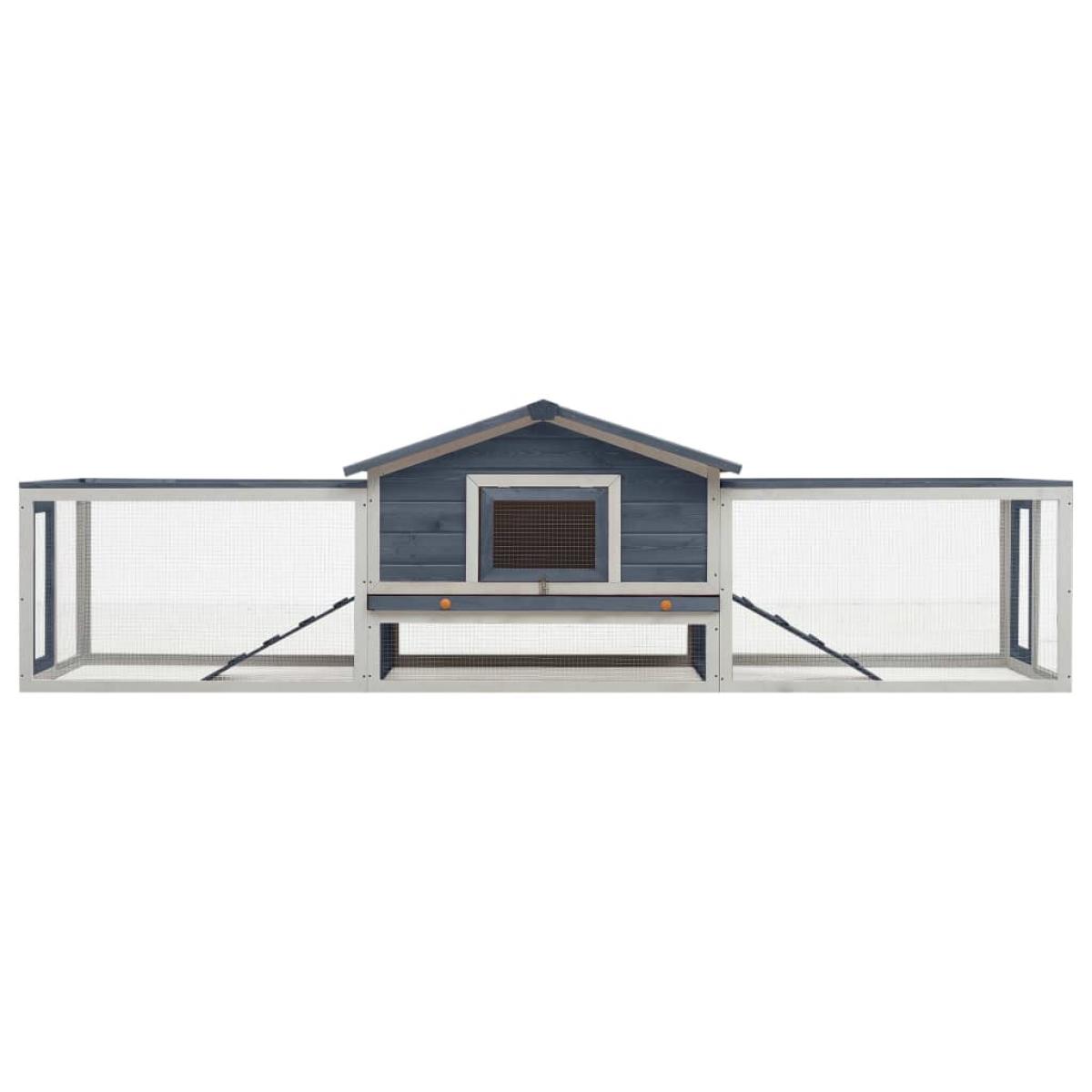 Conejera de madera maciza de pino y abeto gris 310x70x87 cm