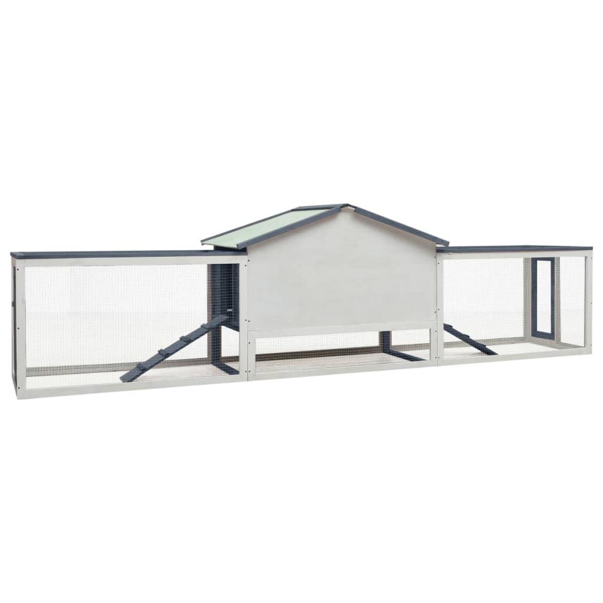 Conejera de madera maciza de pino y abeto gris 310x70x87 cm