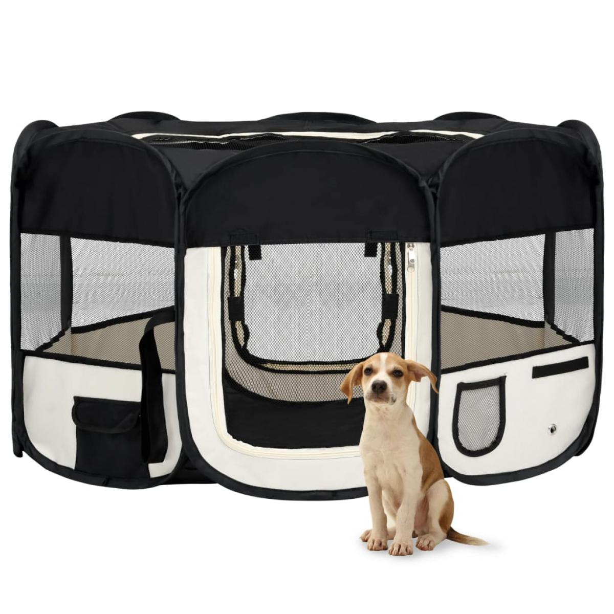 Parque de perros plegable y bolsa transporte negro 145x145x61cm