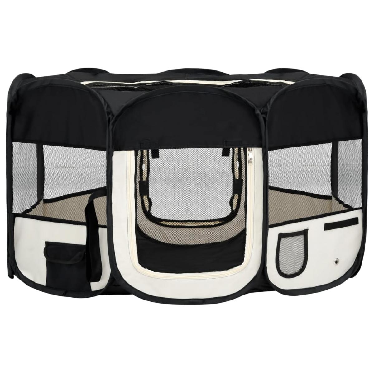 Parque de perros plegable y bolsa transporte negro 145x145x61cm