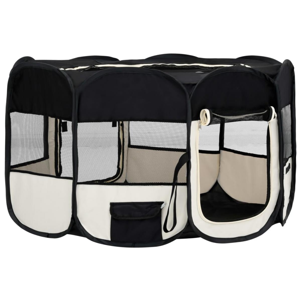 Parque de perros plegable y bolsa transporte negro 145x145x61cm