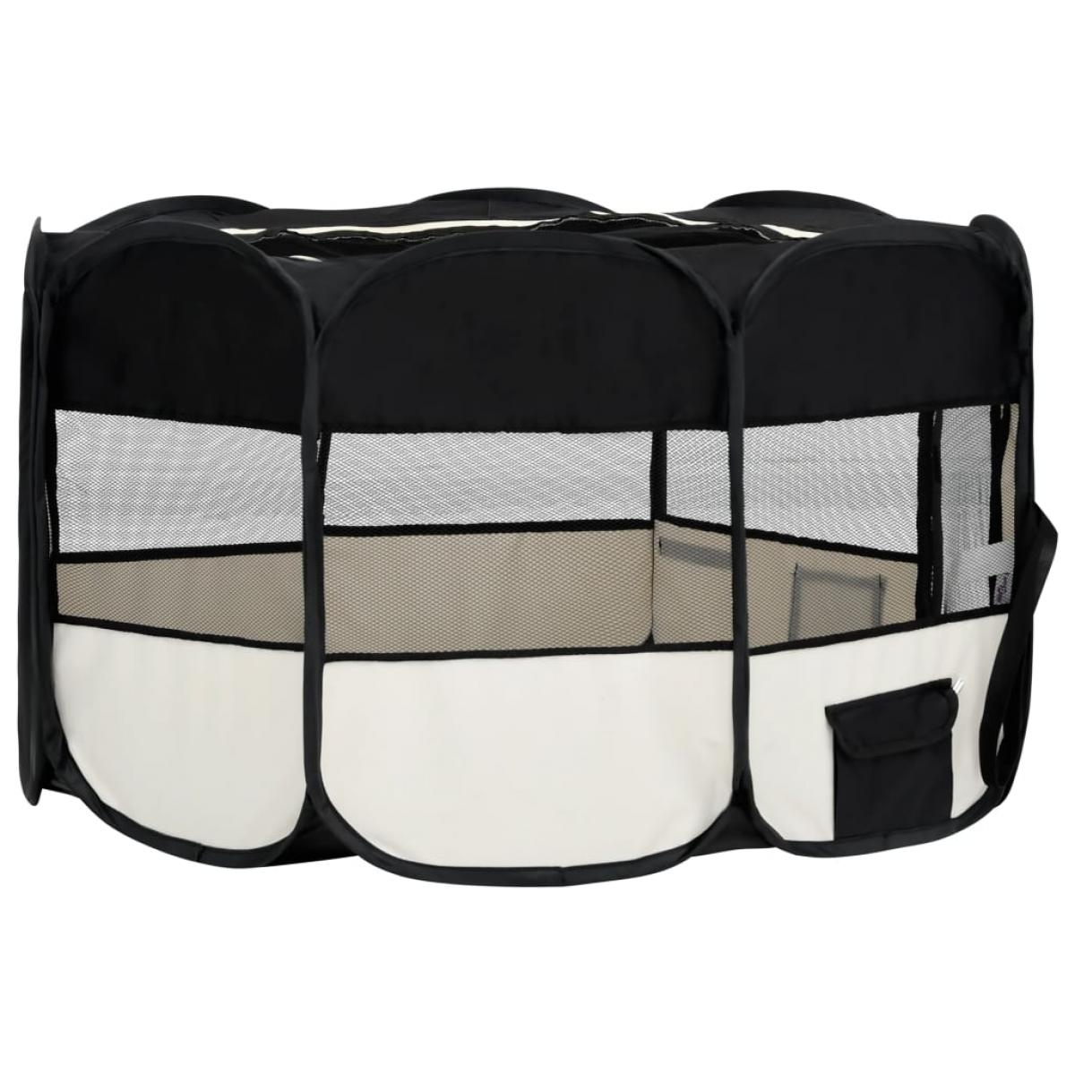 Parque de perros plegable y bolsa transporte negro 145x145x61cm