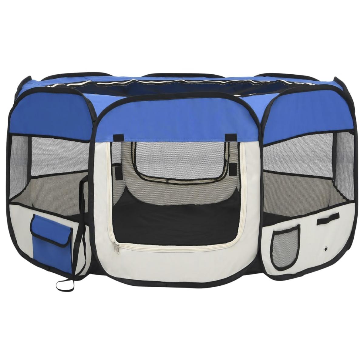 Parque de perros plegable y bolsa transporte azul 125x125x61cm