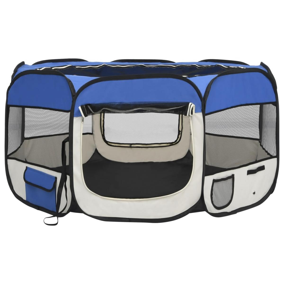 Parque de perros plegable y bolsa transporte azul 125x125x61cm