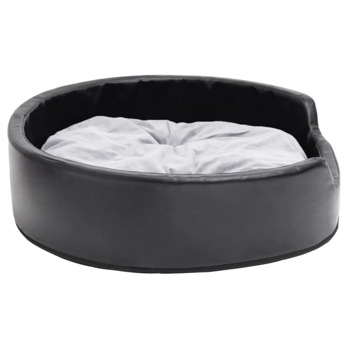 Cama para perros felpa y cuero sintético negro gris 79x70x19 cm