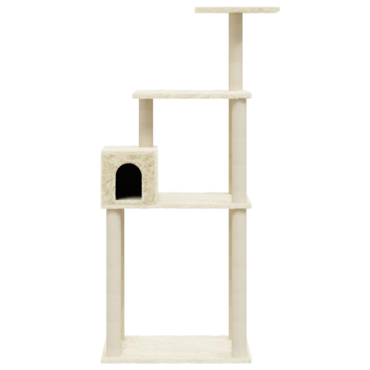 Rascador para gatos con postes de sisal crema 147 cm