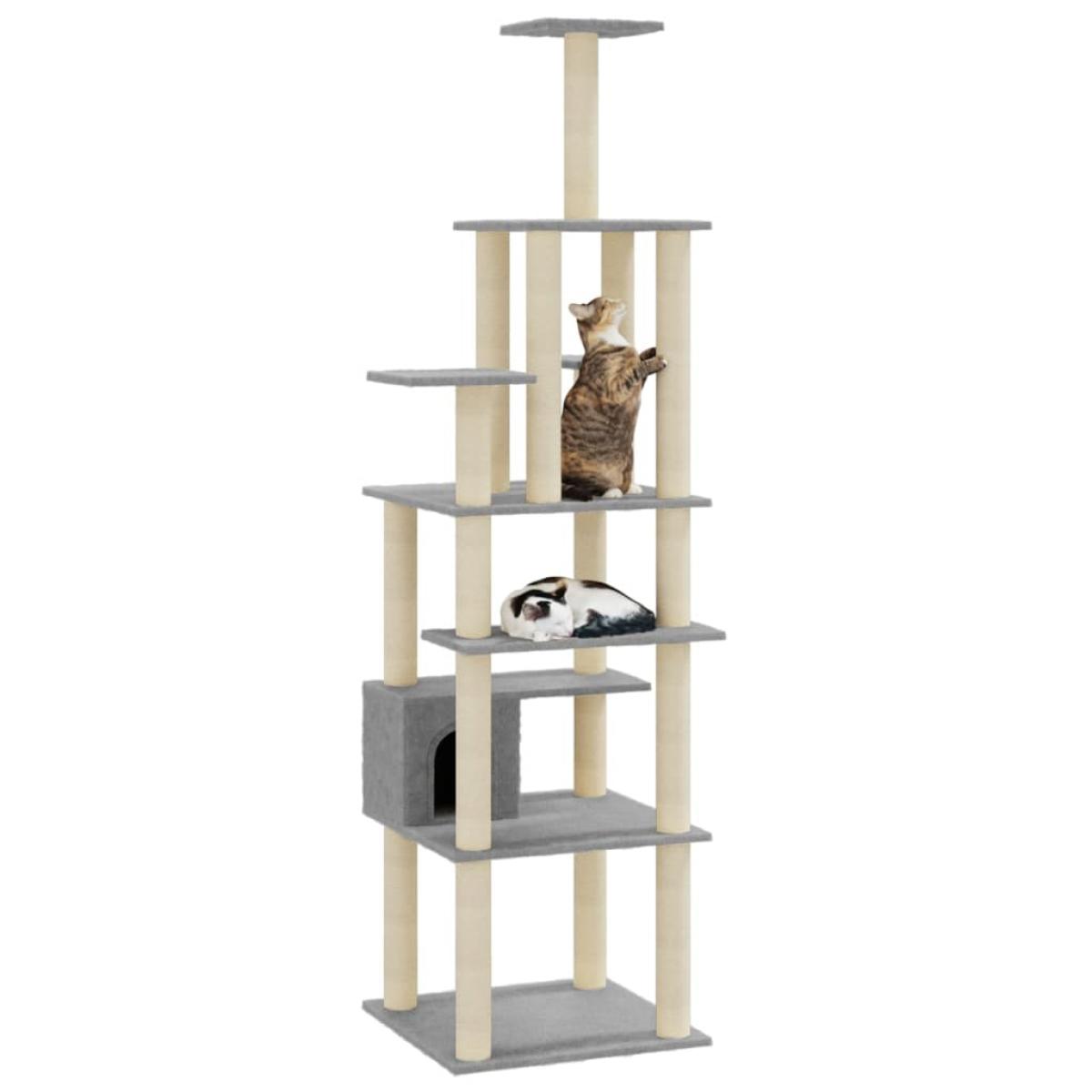 Rascador para gatos con postes de sisal gris claro 183 cm