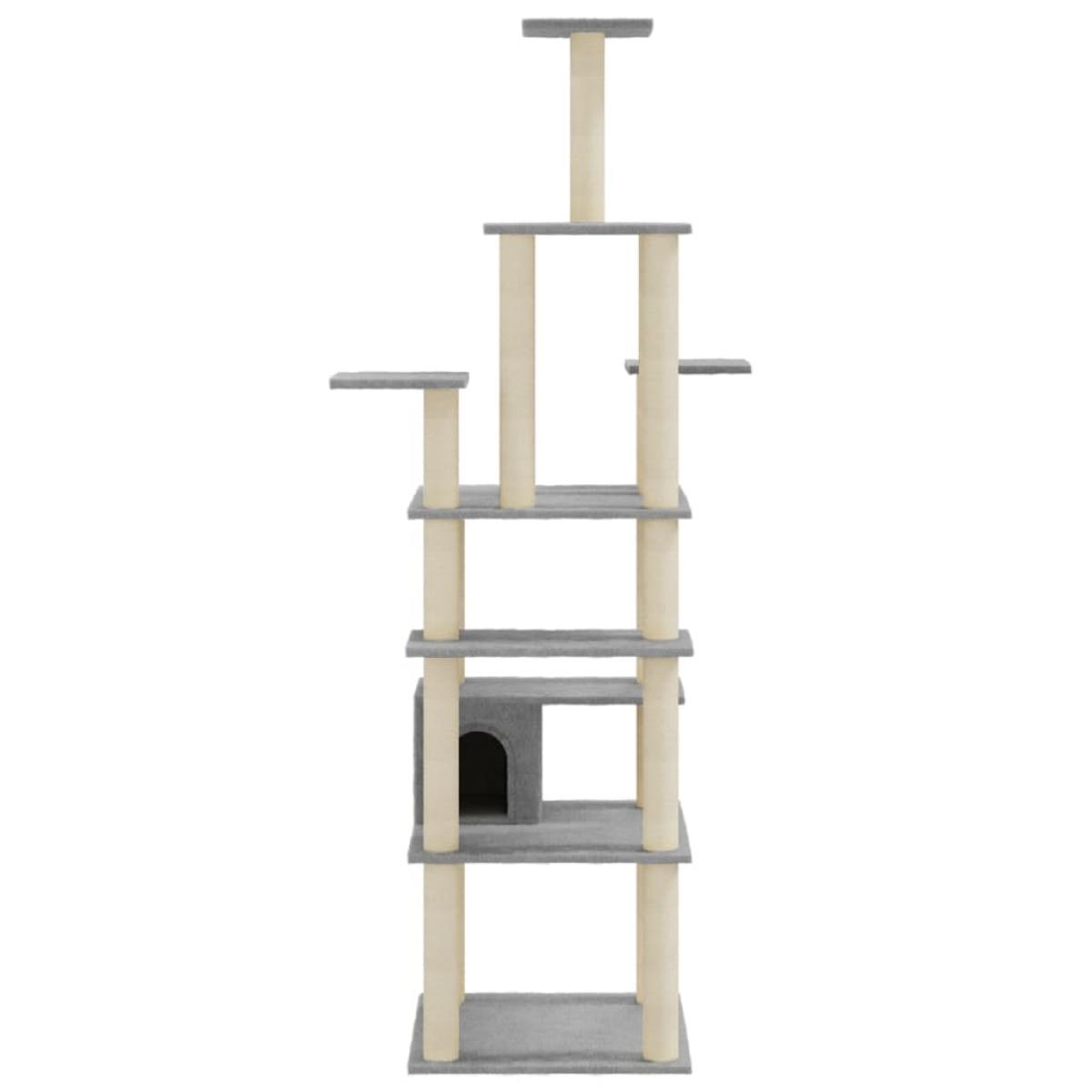 Rascador para gatos con postes de sisal gris claro 183 cm
