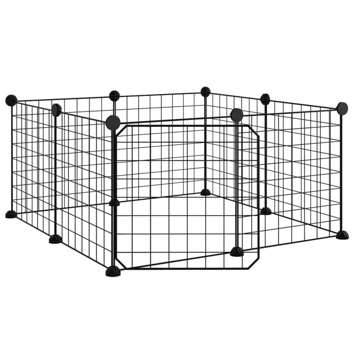 Jaula para mascotas de 8 paneles con puerta acero negro 35x35cm