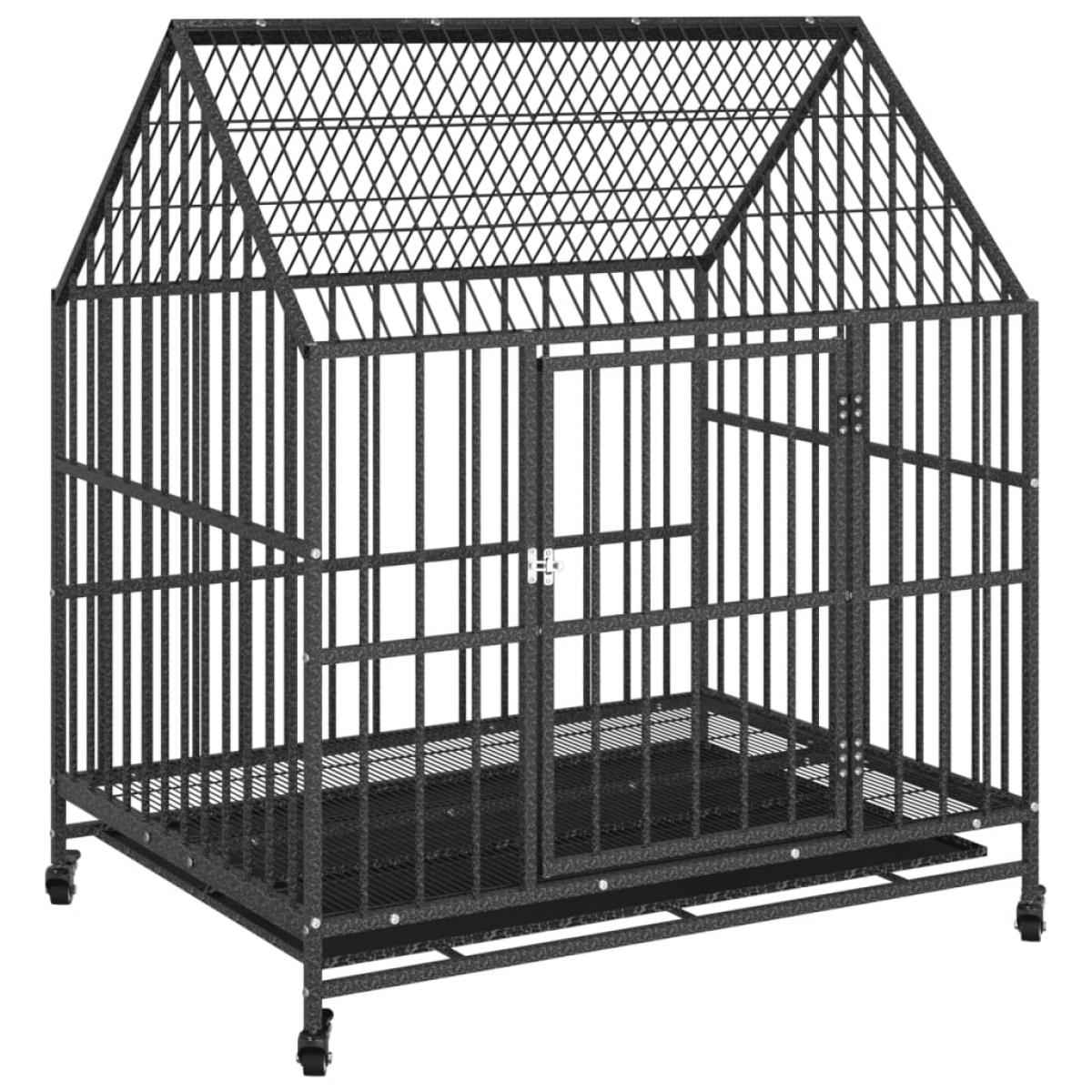 Jaula para perros con ruedas acero galvanizado negro