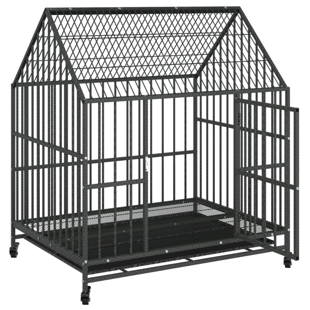 Jaula para perros con ruedas acero galvanizado negro