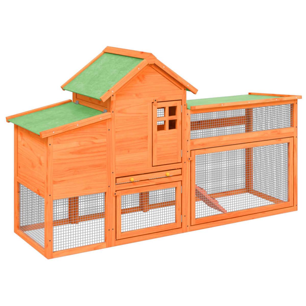 Gallinero madera maciza de pino marrón 186,5x58,5x113 cm