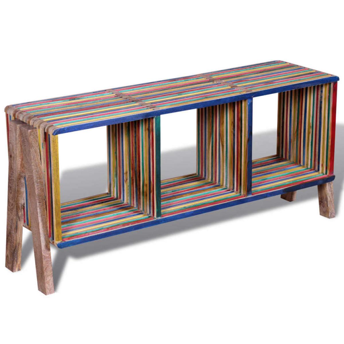 Mueble de TV con 3 estantes apilables teca reciclada de colores