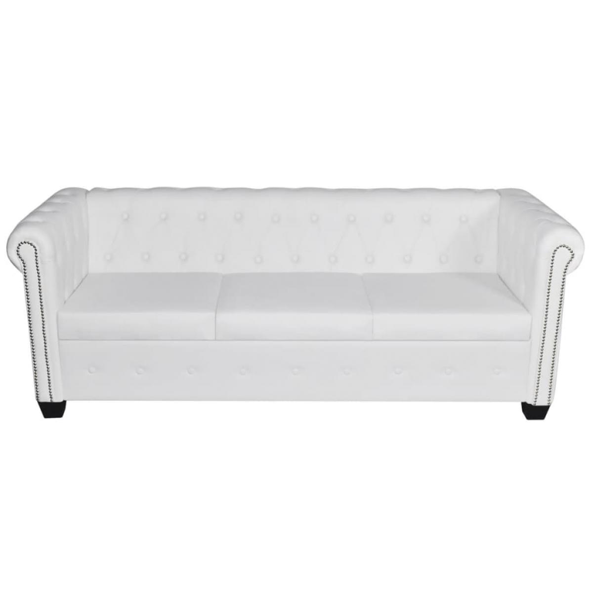 Sofá Chesterfield de 3 plazas cuero sintético blanco