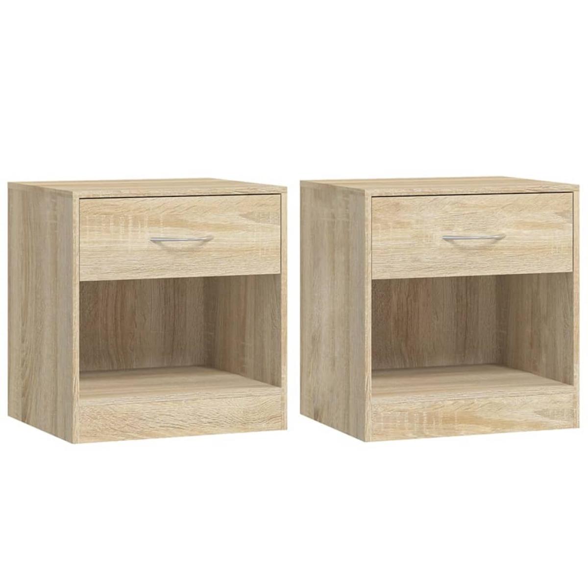Mesitas de noche 2 unidades con un cajón y estante color roble