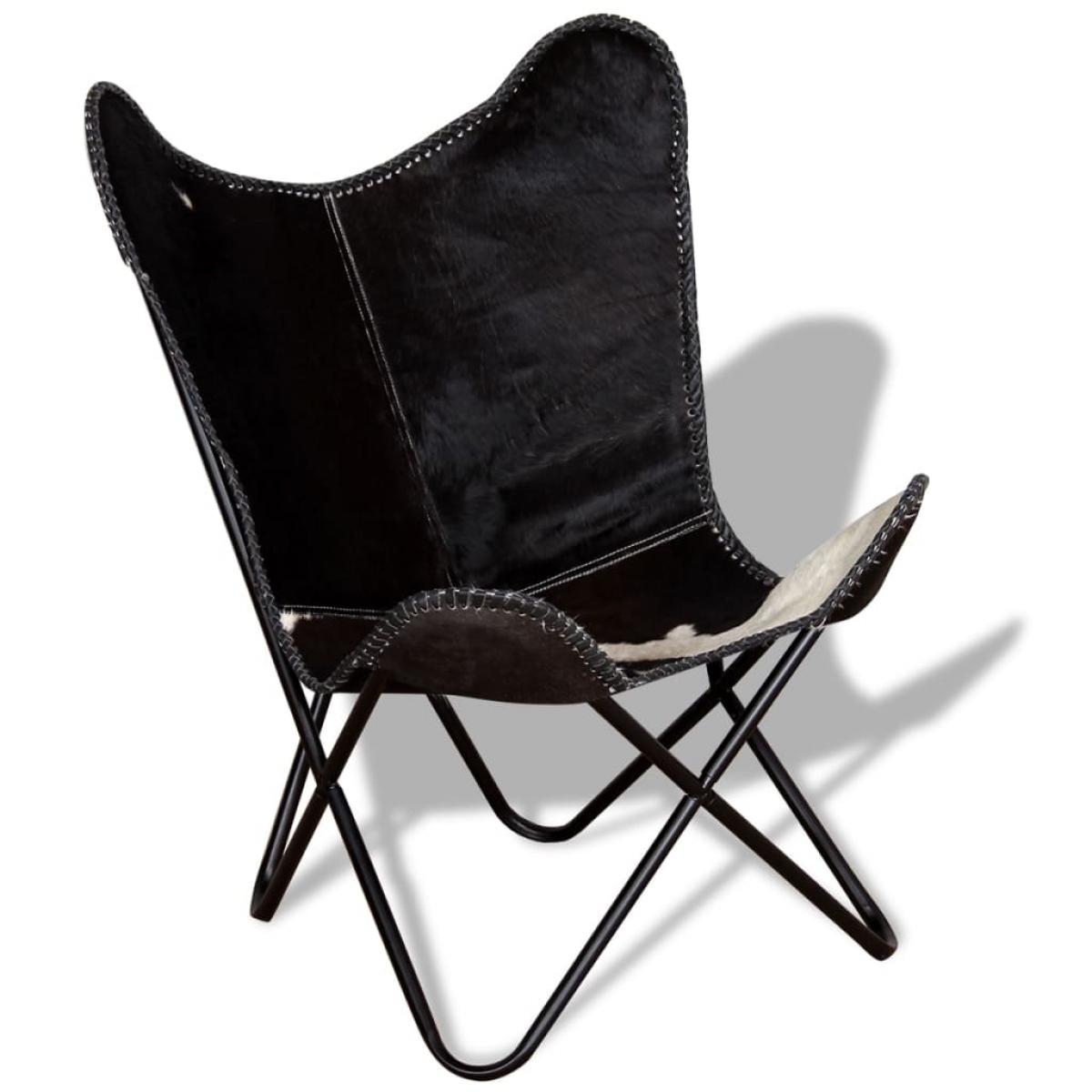 Silla mariposa de cuero auténtico negro y blanco