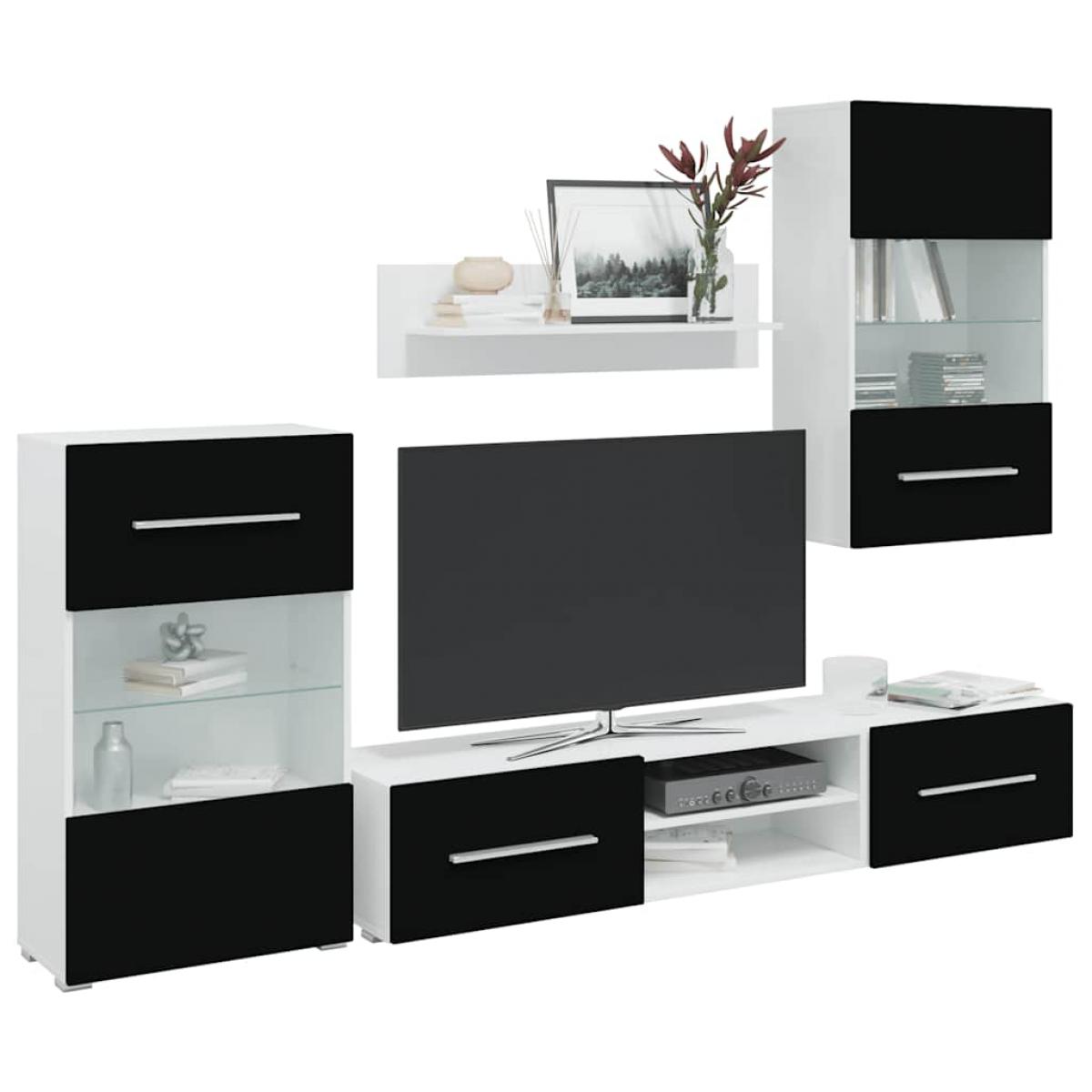 Juego de muebles de salón 5 piezas con iluminación LED negro