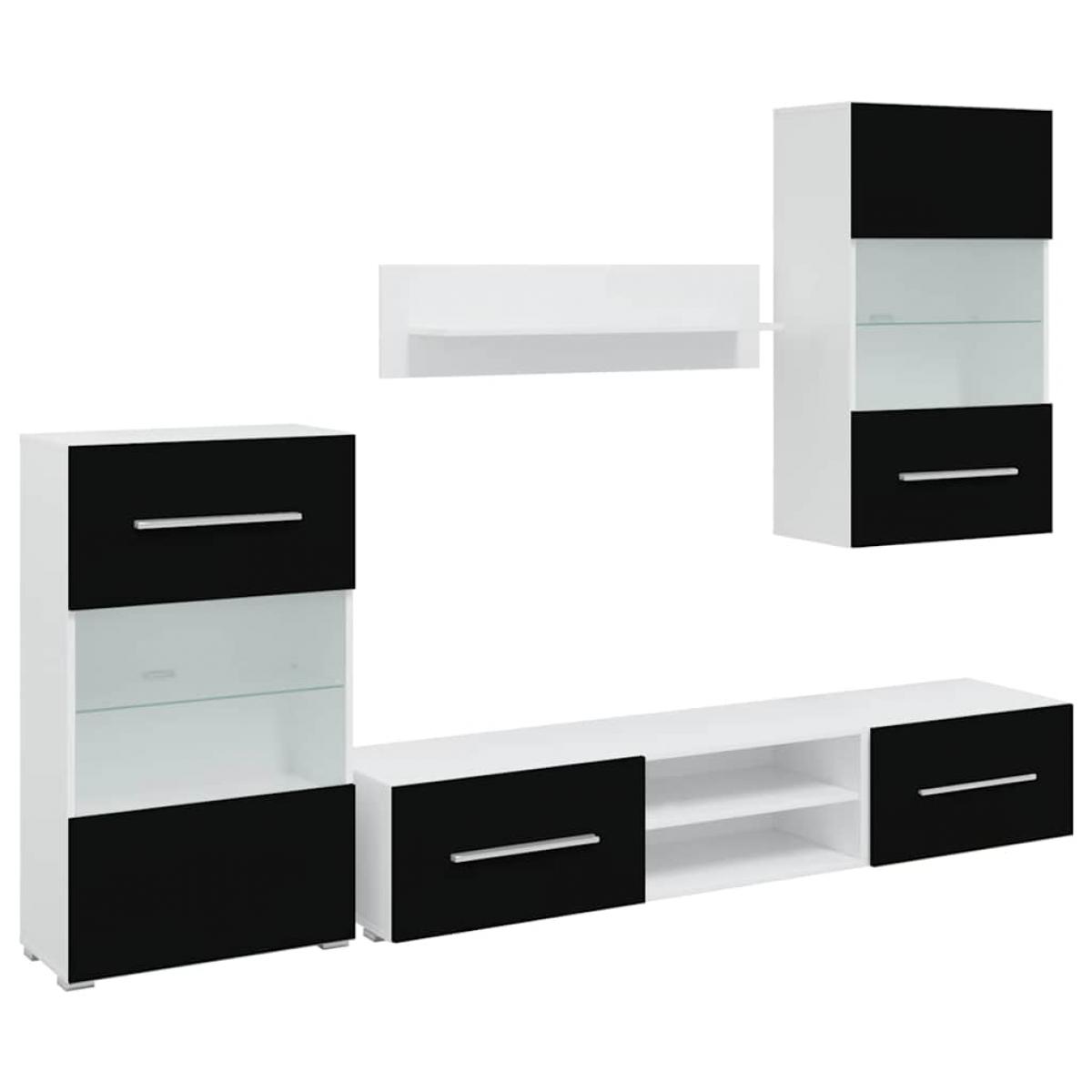 Juego de muebles de salón 5 piezas con iluminación LED negro