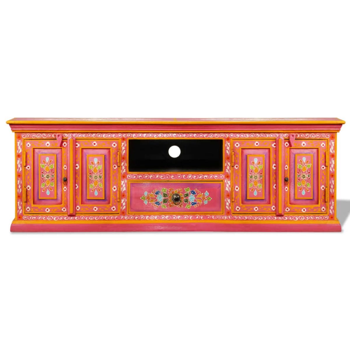 Mueble para TV madera maciza de mango rosa pintado a mano