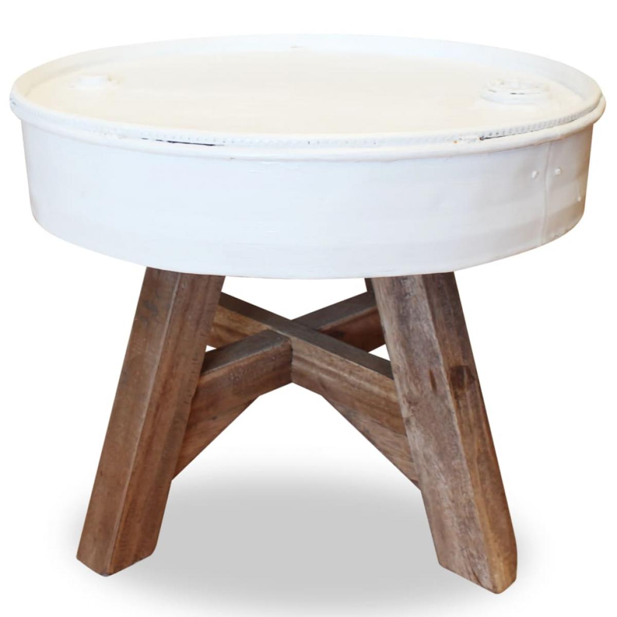 Mesa de centro de madera maciza reciclada blanco 60x45 cm