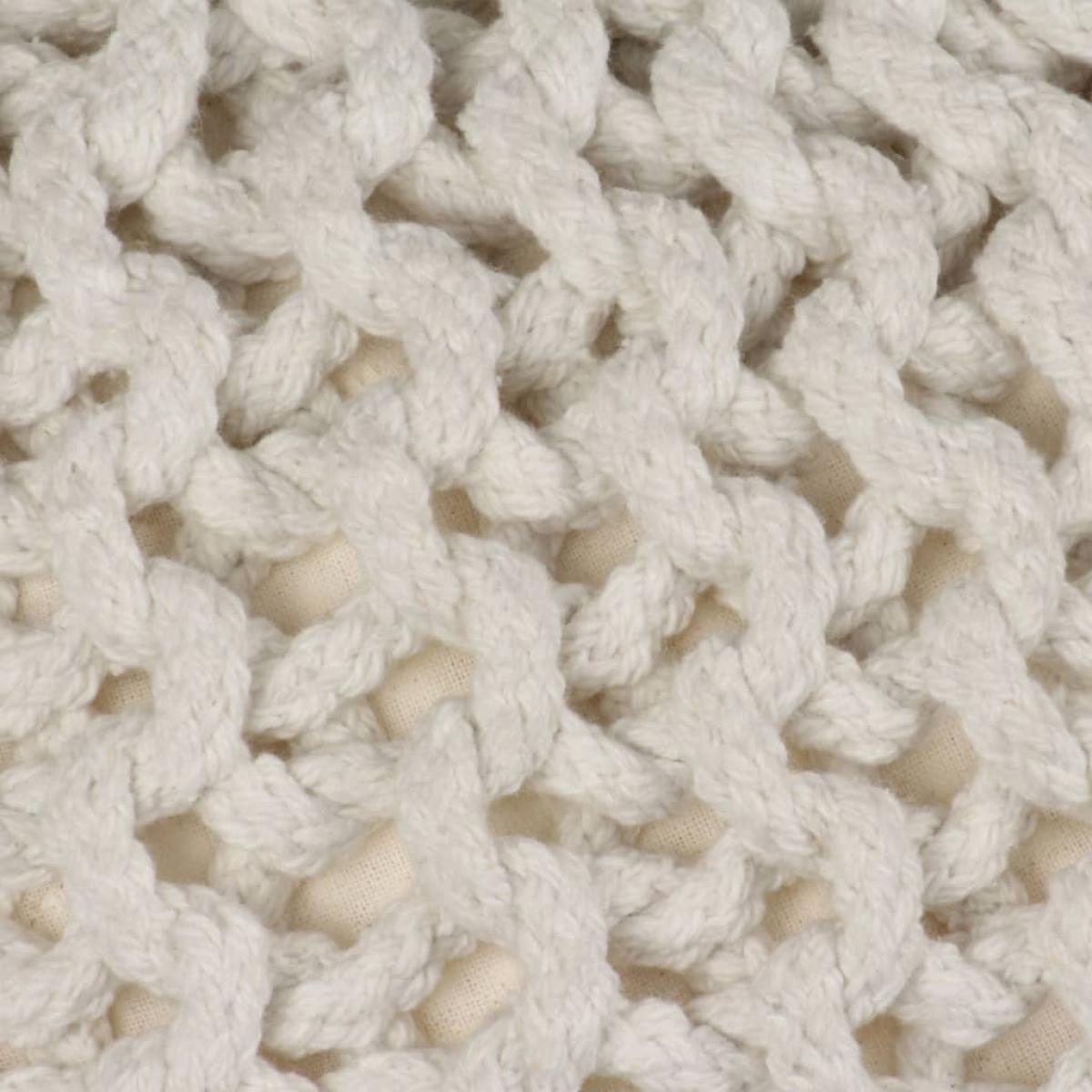 Puf tejido a mano 50x35 cm algodón blanco