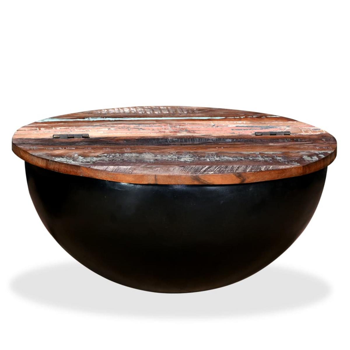 Mesa de centro forma de bol madera maciza reciclada negro