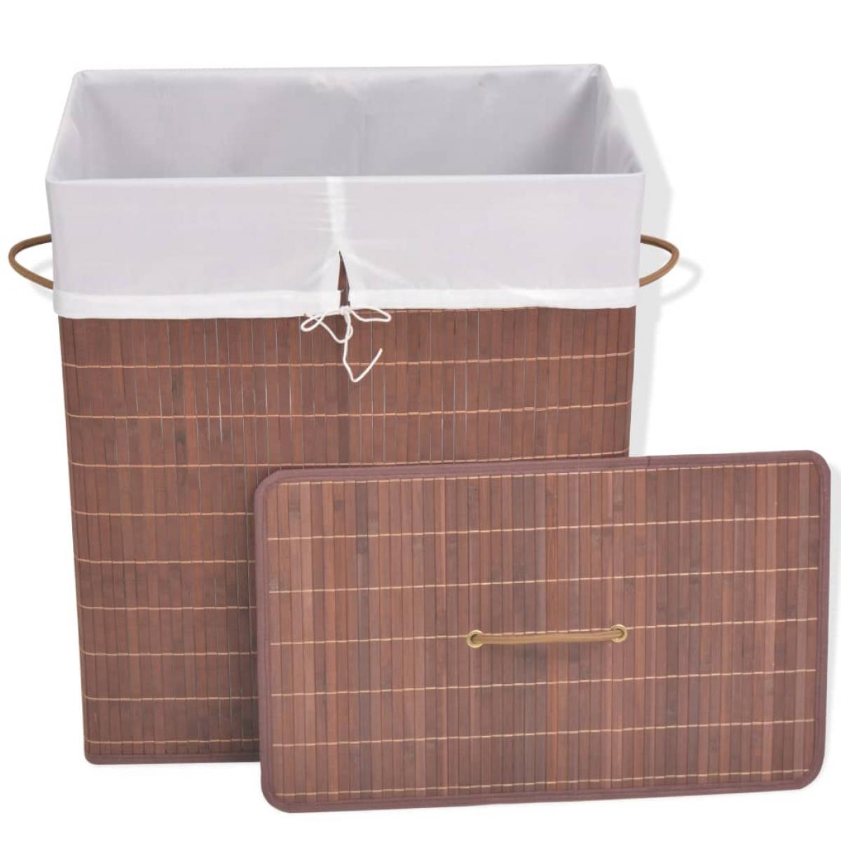 Cesto de la ropa de bambú rectangular marrón