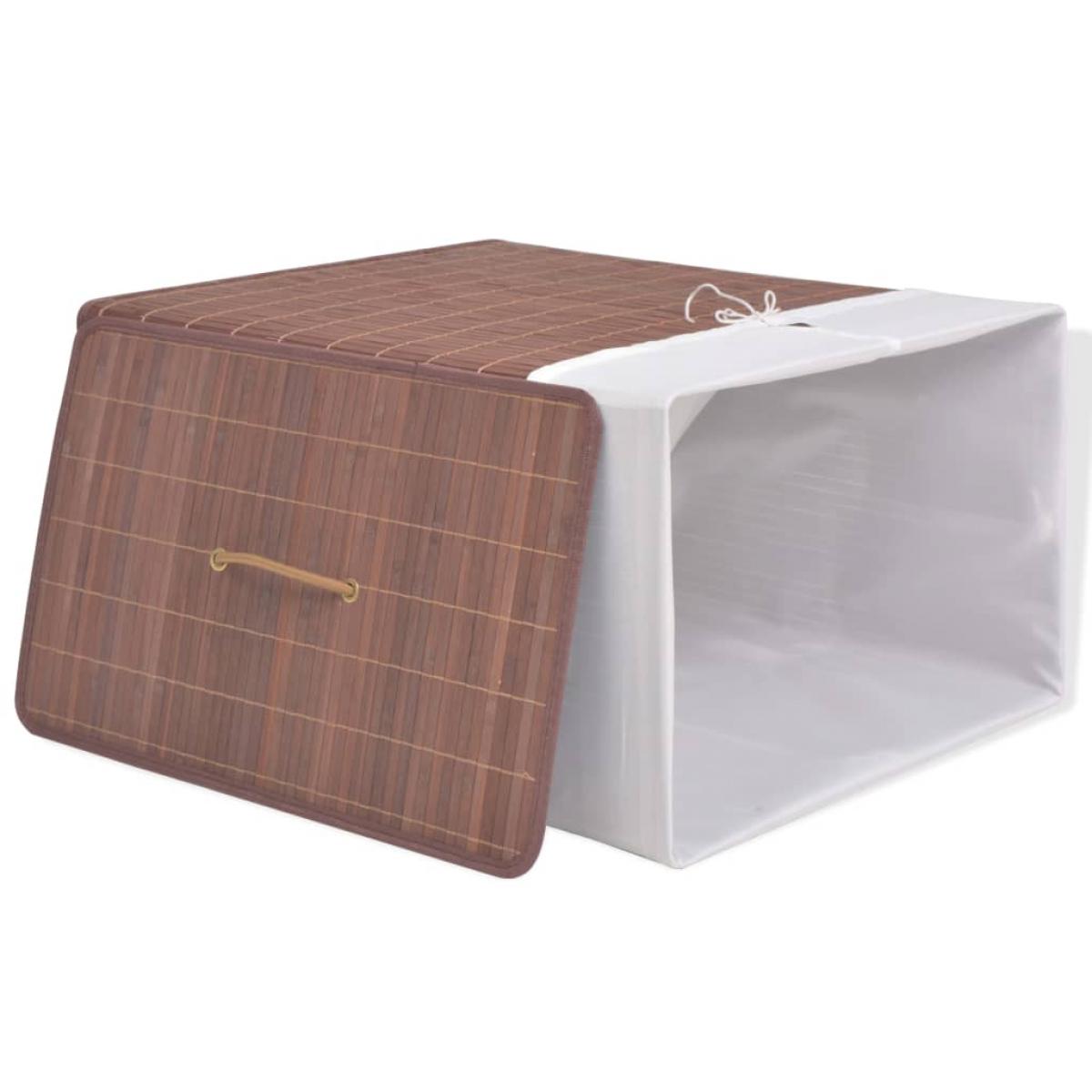 Cesto de la ropa de bambú rectangular marrón