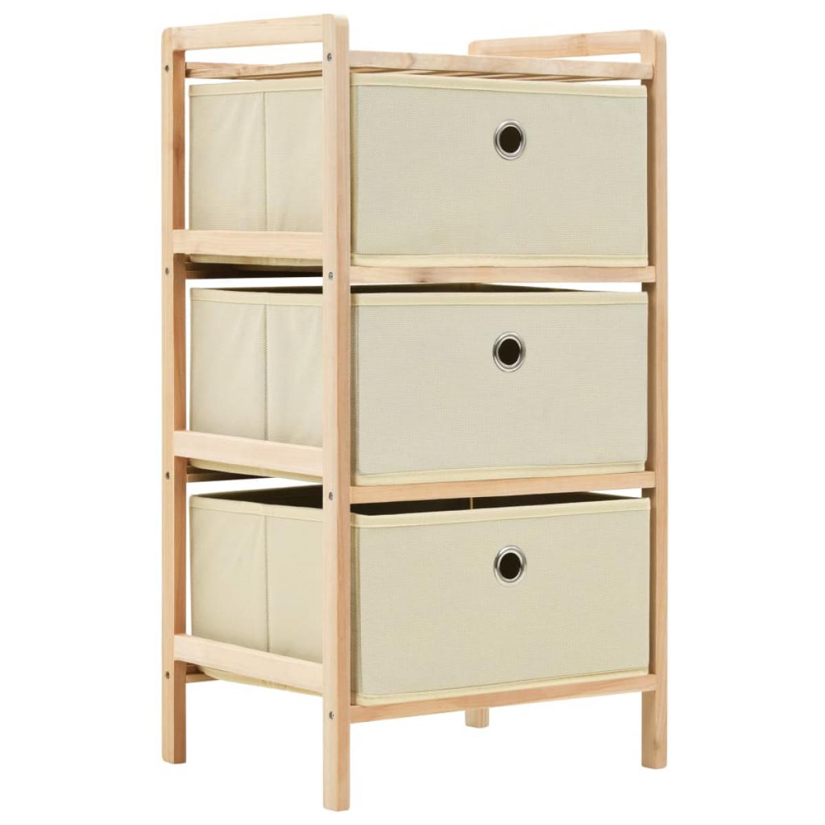 Estantería de almacenaje 3 cestas de tela madera de cedro beige