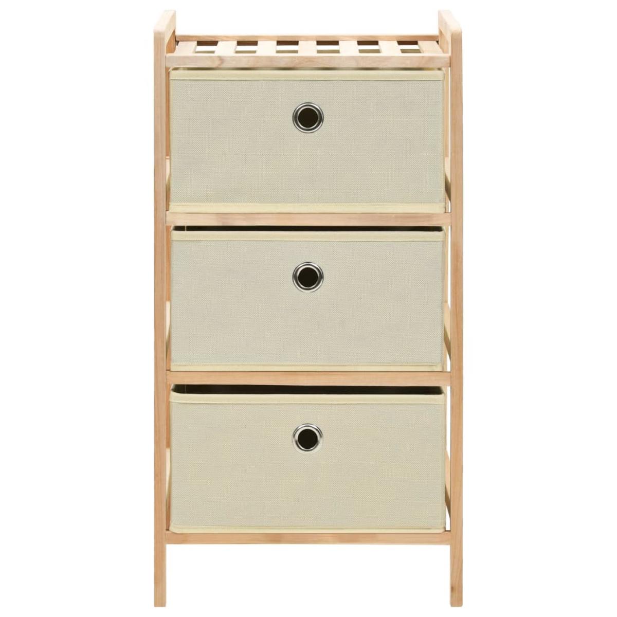 Estantería de almacenaje 3 cestas de tela madera de cedro beige