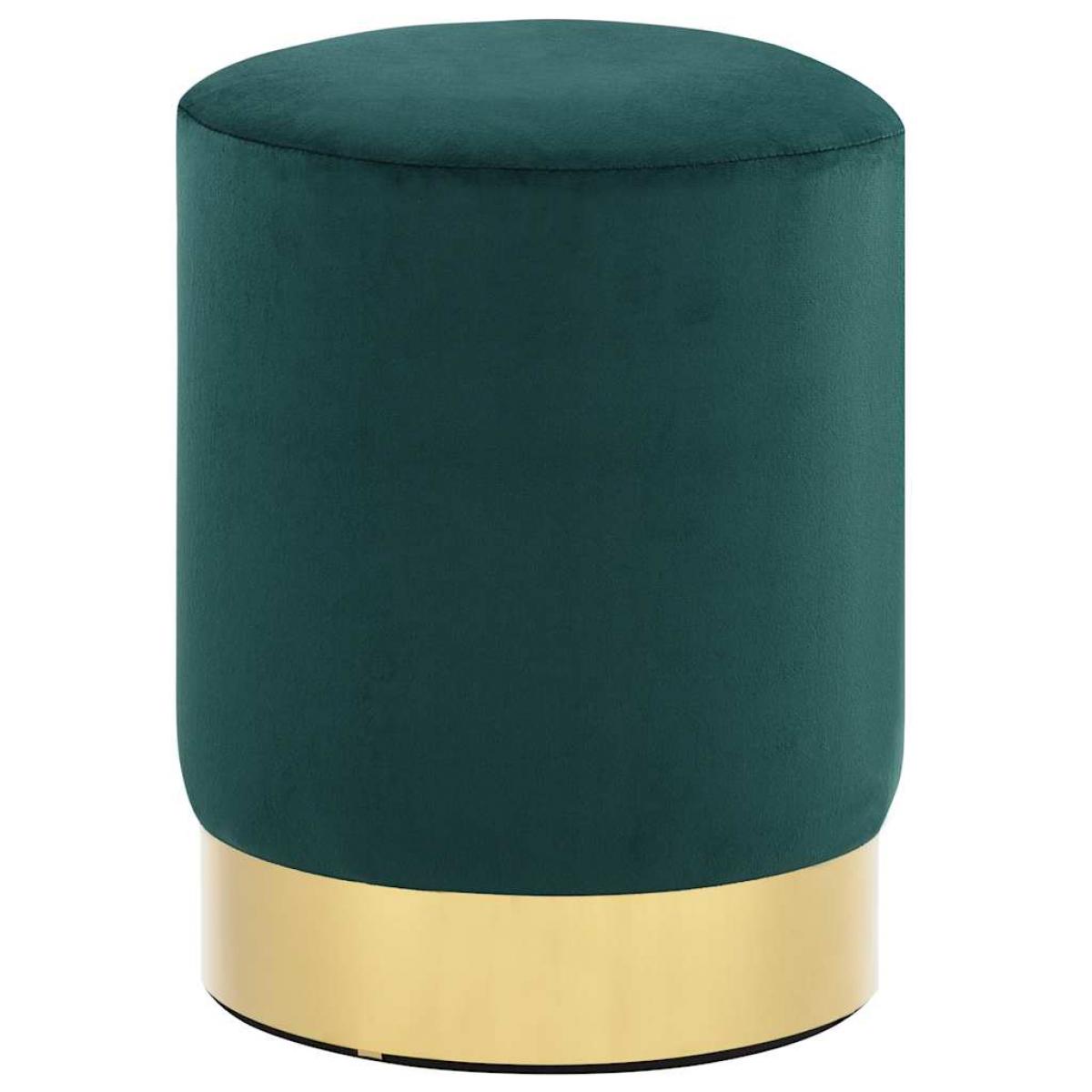 Taburete de terciopelo verde oscuro y dorado