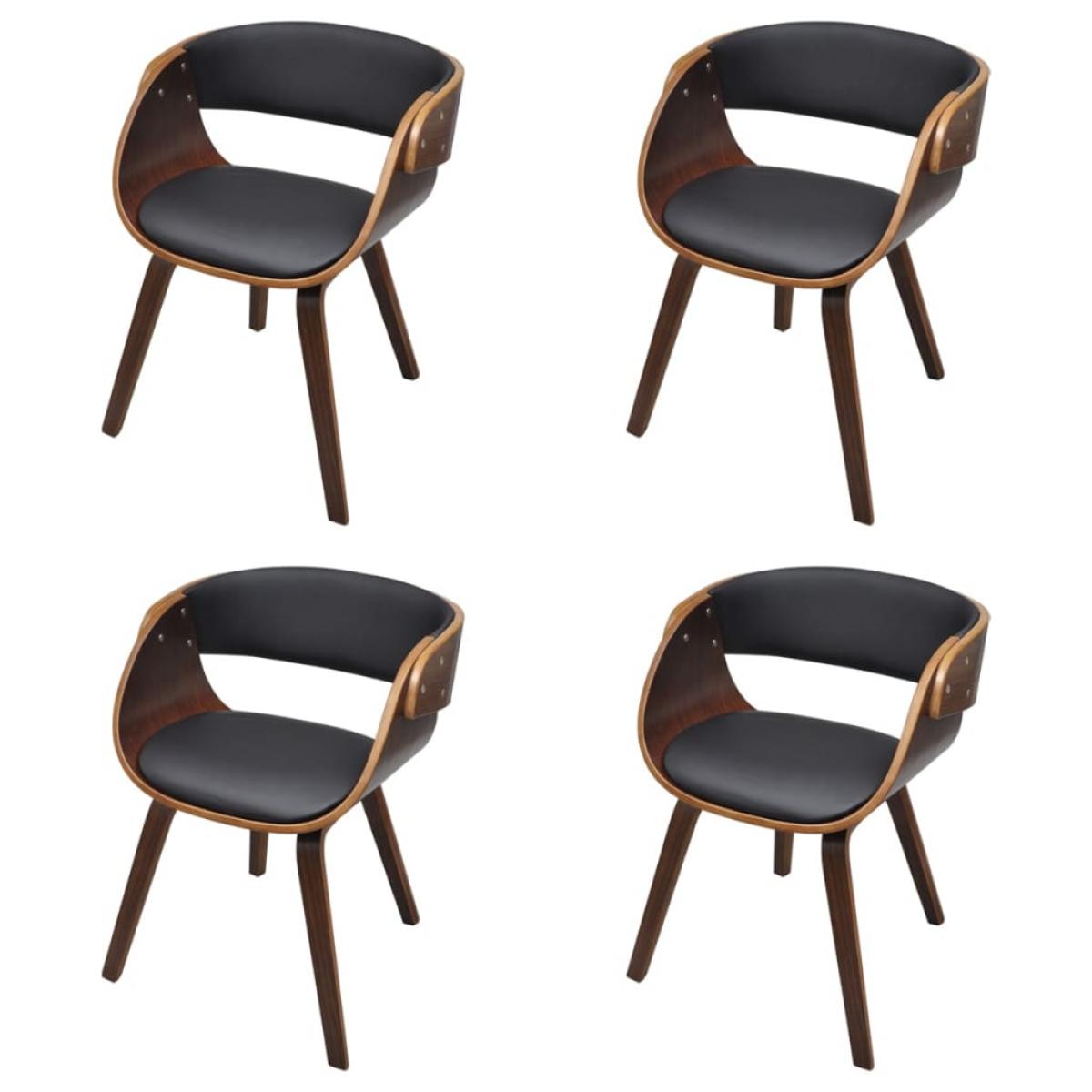 Sillas de comedor 4 uds madera curvada cuero sintético marrón