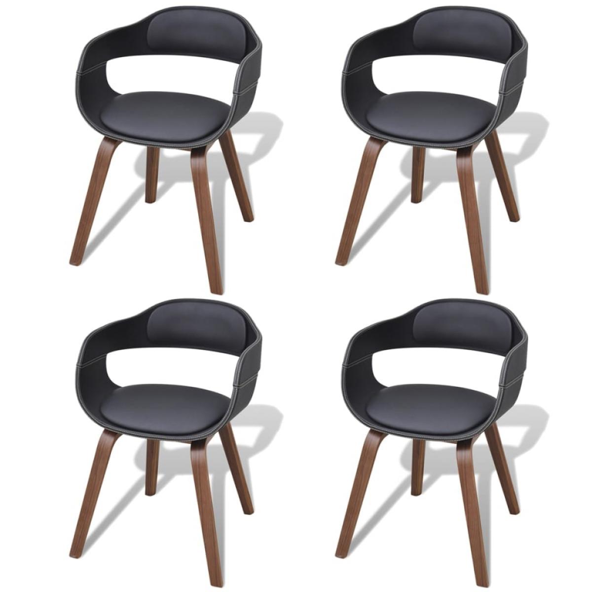 Sillas de comedor 4 uds madera curvada cuero sintético negro