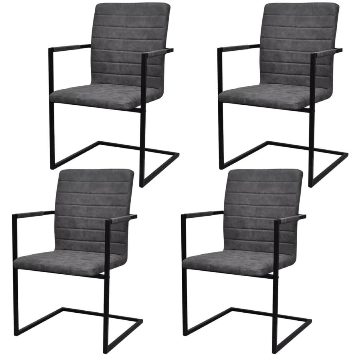 Sillas de comedor voladizas 4 unidades cuero sintético gris