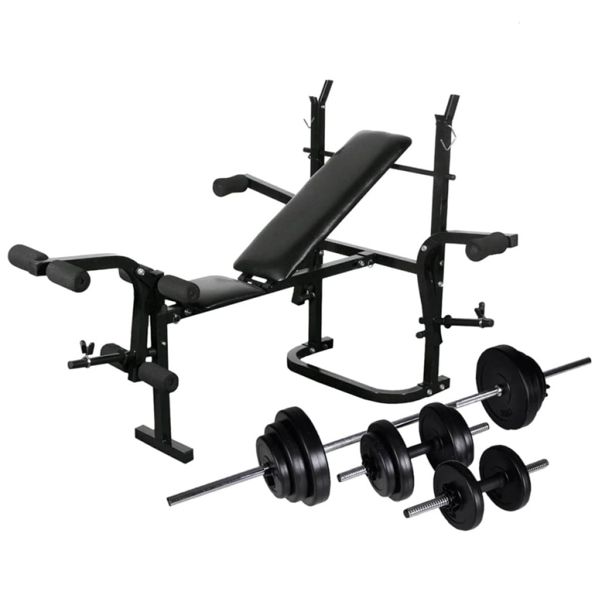 Banco musculación con soporte pesas, pesas y mancuernas 30,5 kg