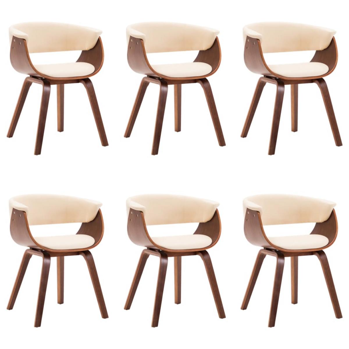 Sillas de comedor 6 uds madera curvada y cuero sintético crema