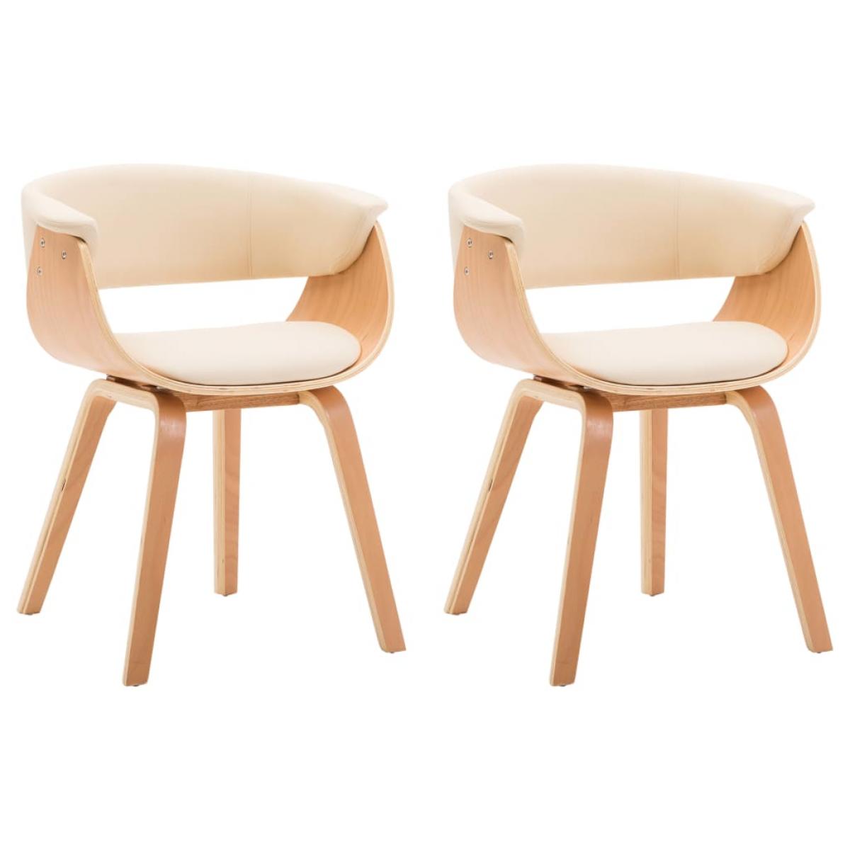 Sillas de comedor 2 uds madera curvada y cuero sintético crema