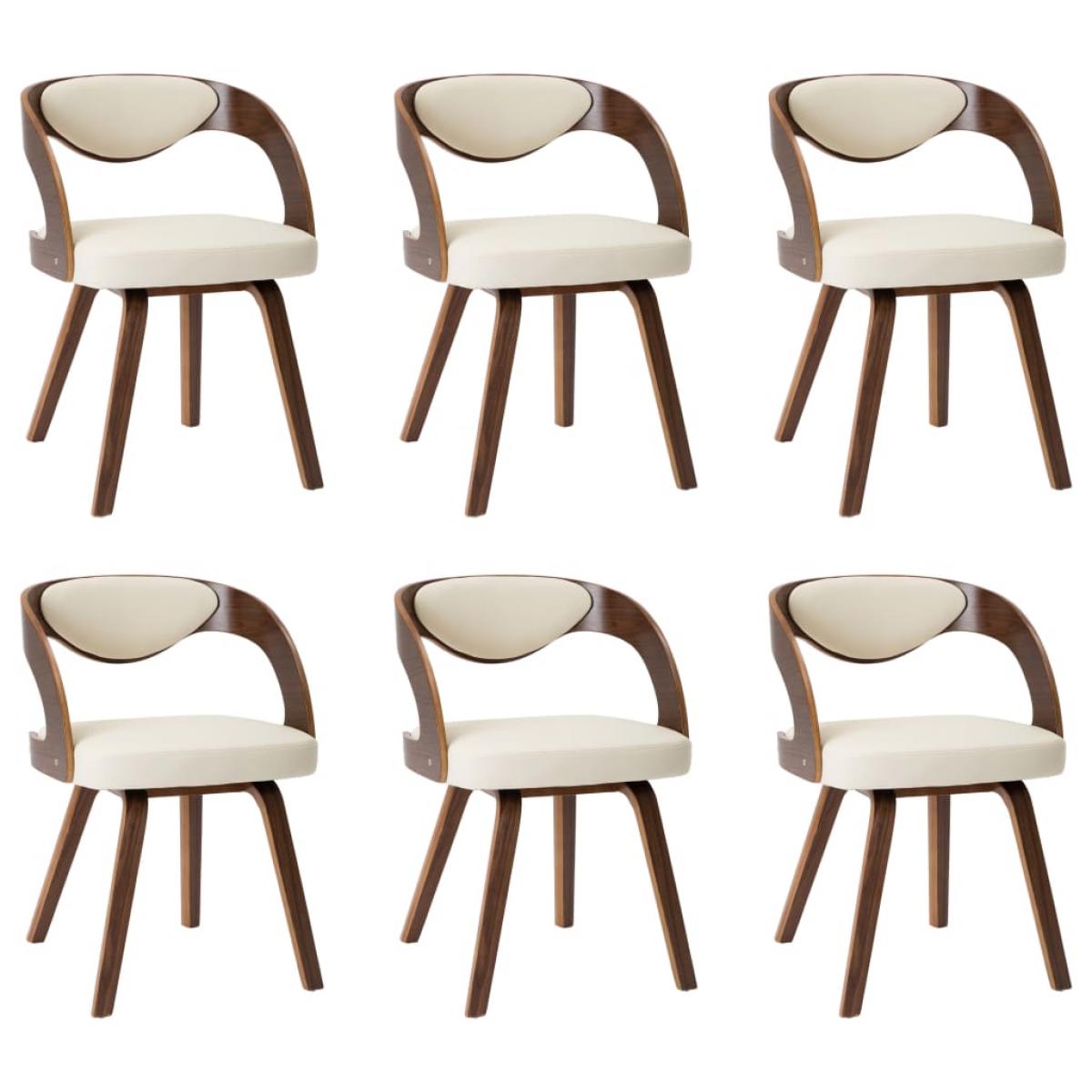 Sillas de comedor 6 uds madera curvada y cuero sintético crema